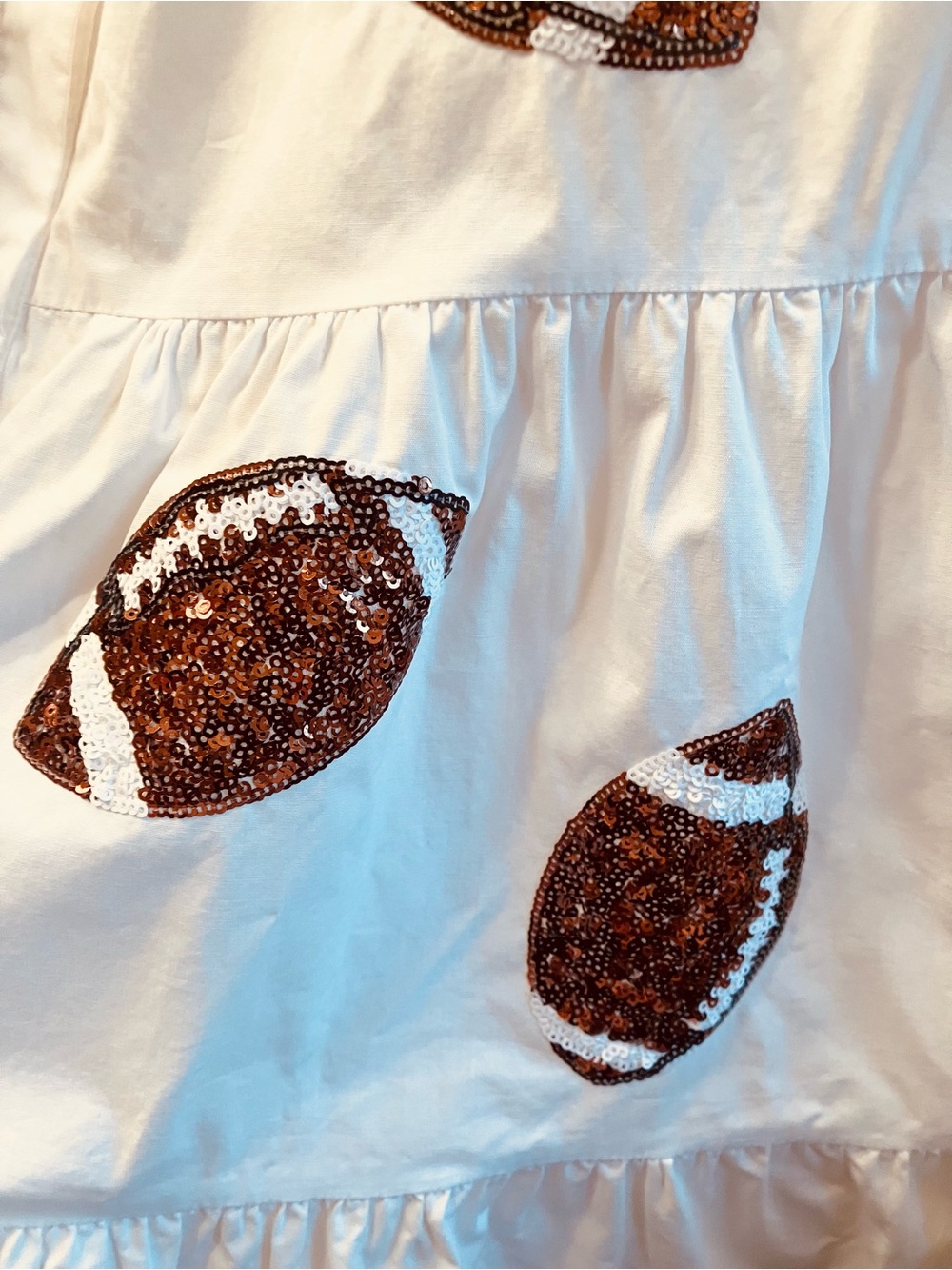 Peach Love White Sequin Football Tiered Babydoll Gameday Shirt Dress - Medium - Picture 6 of 13